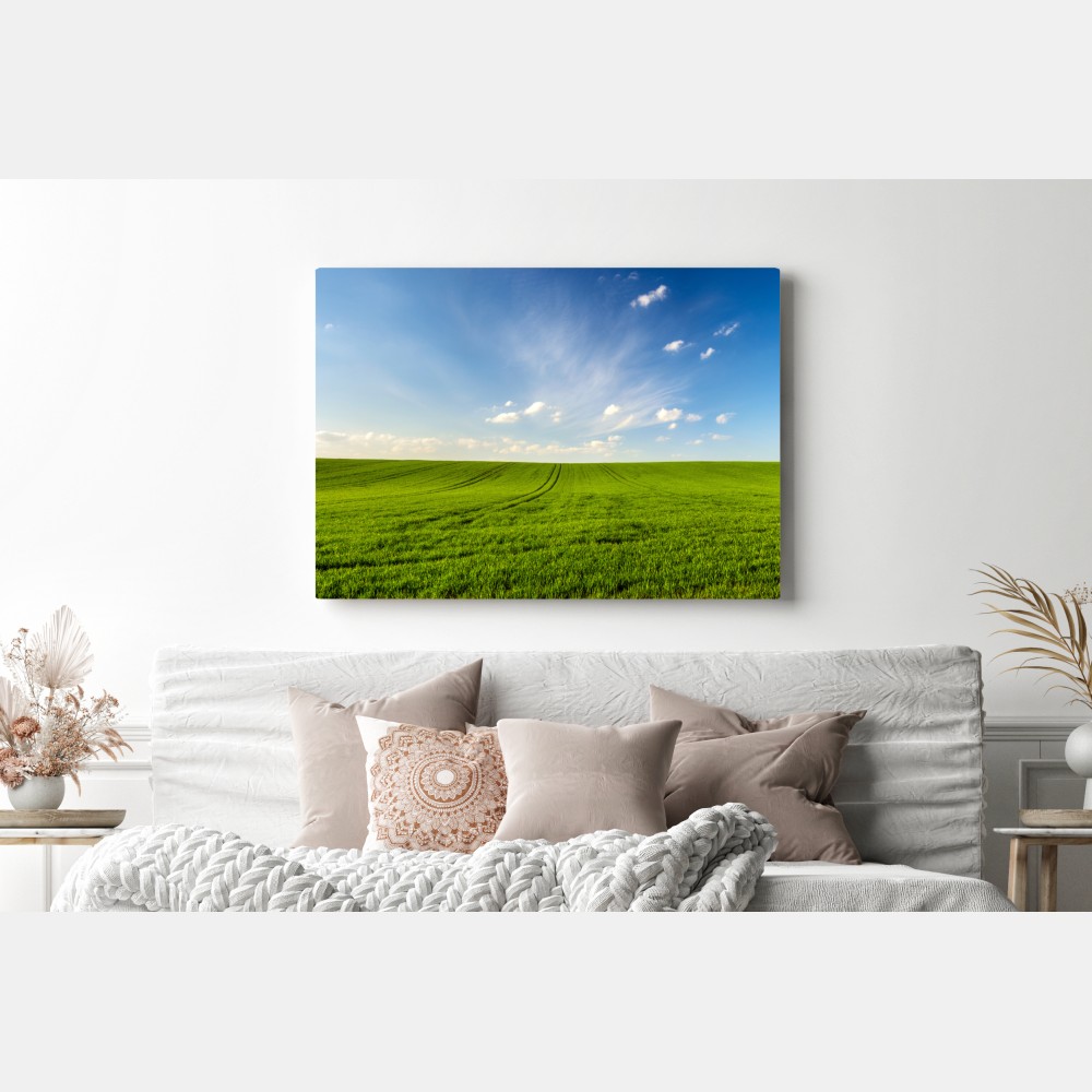 Obraz na płótnie wiosenna zielona panorama łąki – Wallissimo® Obraz na płótnie wiosenna zielona panorama łąki – Wallissimo®