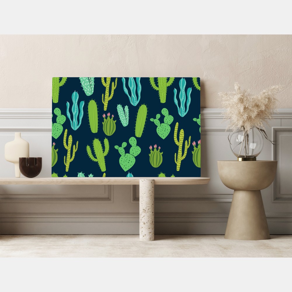 Obraz na płótnie wzór z kaktusami i sukulentami – Wallissimo® Obraz na płótnie wzór z kaktusami i sukulentami – Wallissimo®