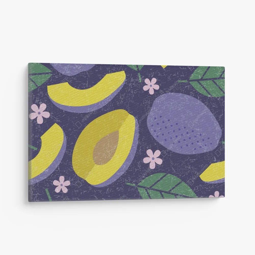 Obraz na płótnie radosny wzór ze śliwkami i liśćmi – Wallissimo®