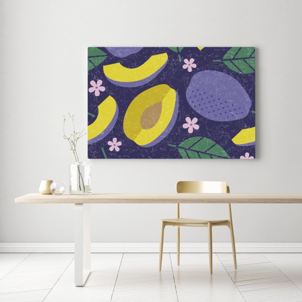 Obraz na płótnie radosny wzór ze śliwkami i liśćmi – Wallissimo®