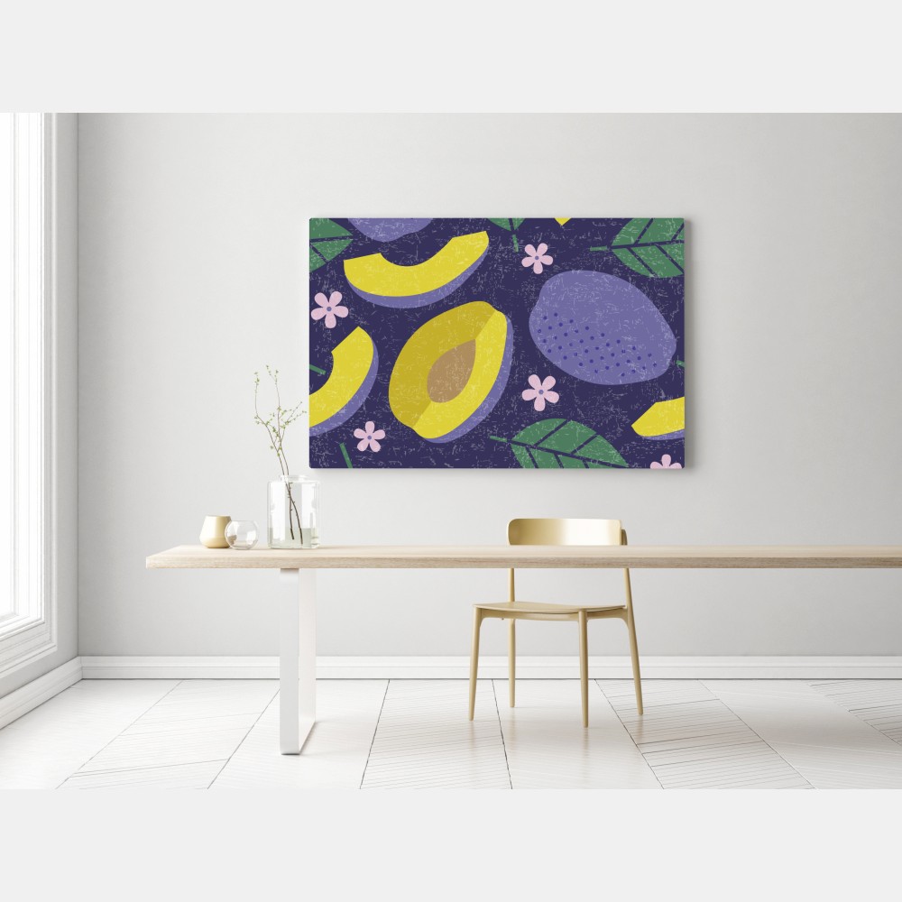 Obraz na płótnie radosny wzór ze śliwkami i liśćmi – Wallissimo®