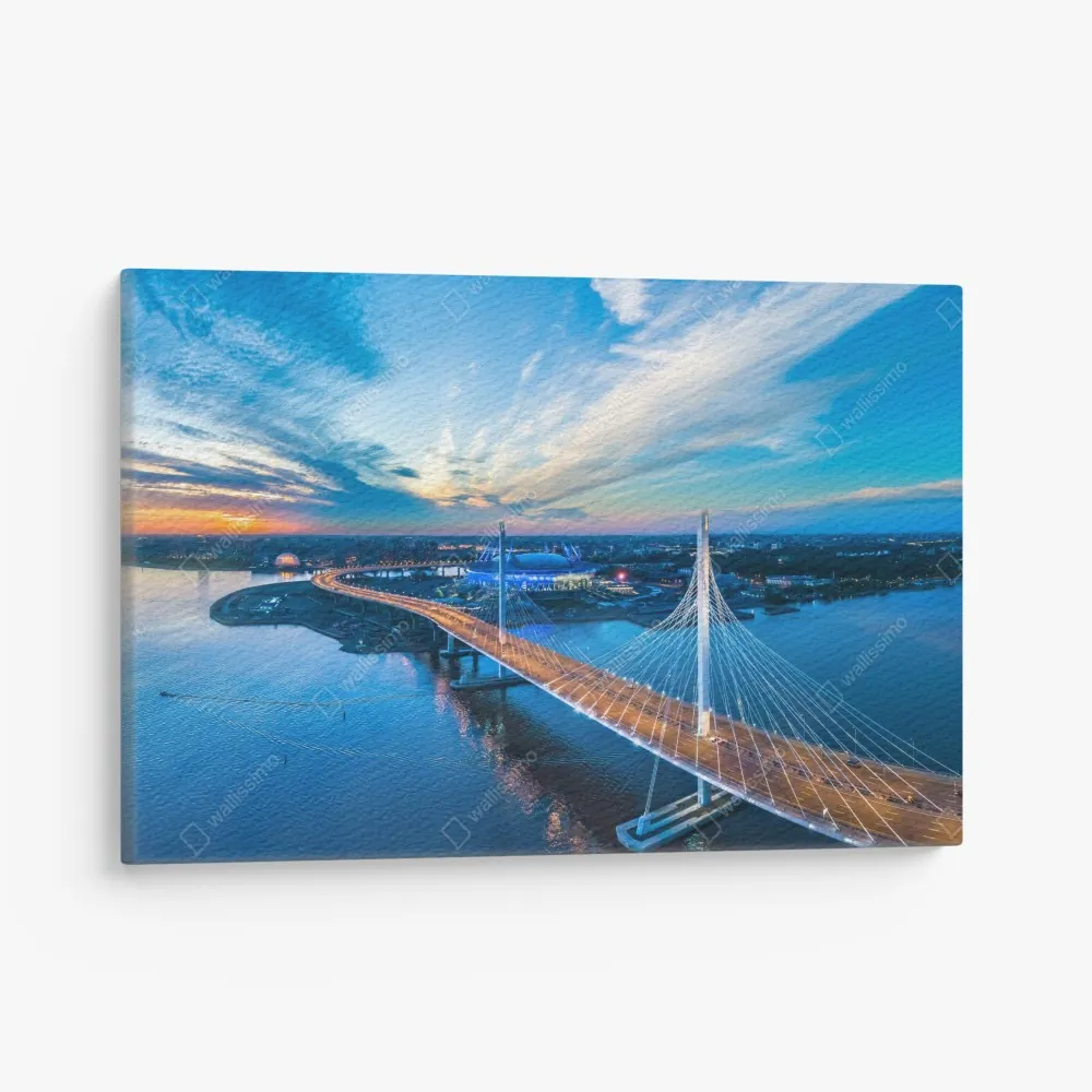 Obraz na płótnie Sankt Petersburg panorama mostu o zmierzchu – Wallissimo® Obraz na płótnie Sankt Petersburg panorama mostu o zmierzchu – Wallissimo®