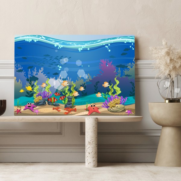 Obraz na płótnie zabawna podwodna scena z rafą koralową – Wallissimo® Obraz na płótnie zabawna podwodna scena z rafą koralową – Wallissimo®