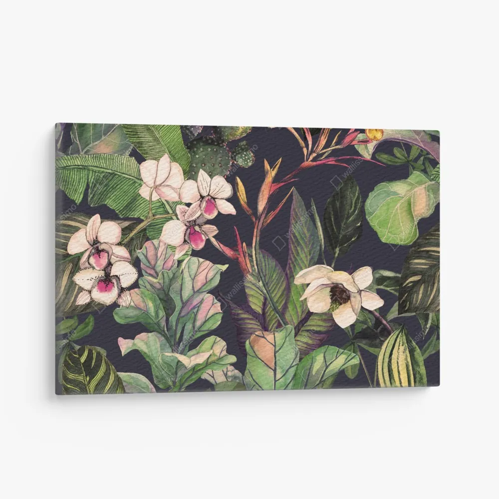 Obraz na płótnie tropikalny akwarelowy wzór botaniczny – Wallissimo® Obraz na płótnie tropikalny akwarelowy wzór botaniczny – Wallissimo®