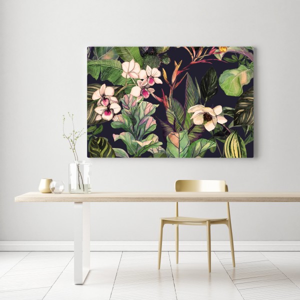 Obraz na płótnie tropikalny akwarelowy wzór botaniczny – Wallissimo® Obraz na płótnie tropikalny akwarelowy wzór botaniczny – Wallissimo®