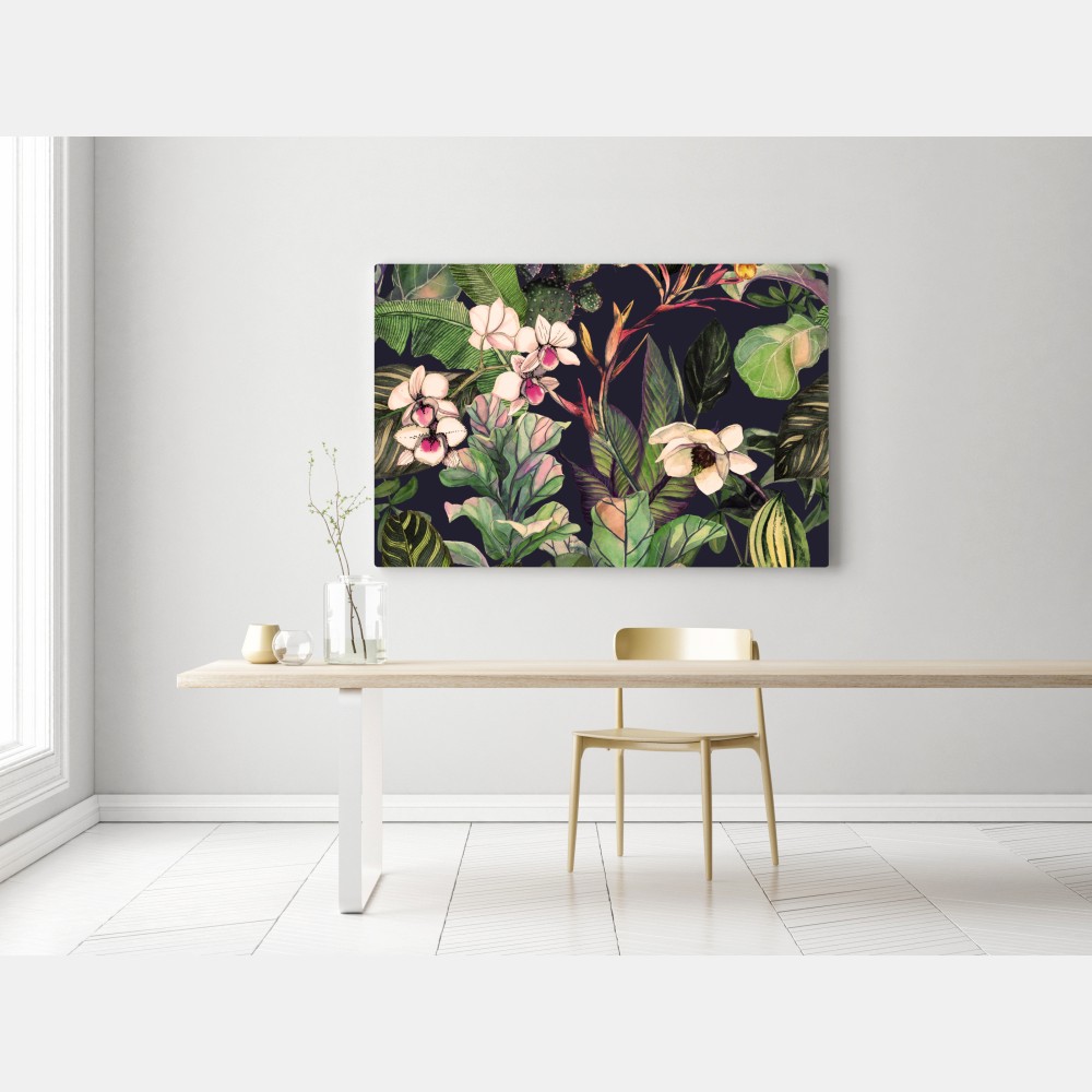Obraz na płótnie tropikalny akwarelowy wzór botaniczny – Wallissimo® Obraz na płótnie tropikalny akwarelowy wzór botaniczny – Wallissimo®