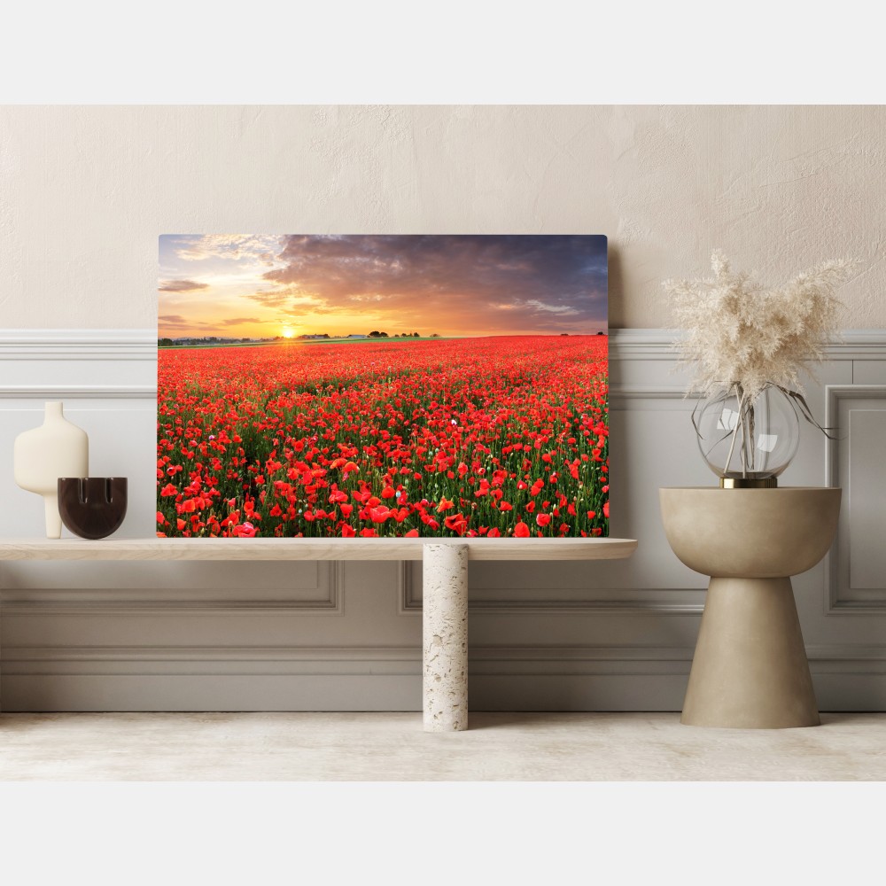 Obraz na płótnie pole maków o zachodzie słońca – Wallissimo® Obraz na płótnie pole maków o zachodzie słońca – Wallissimo®