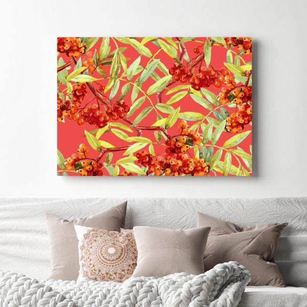 Obraz na płótnie akwarelowy wzór jarzębiny – Wallissimo® Obraz na płótnie akwarelowy wzór jarzębiny – Wallissimo®