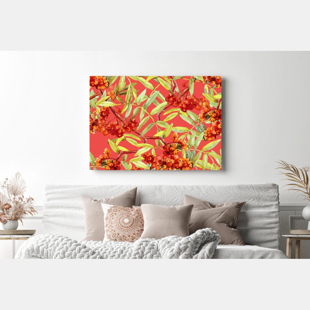 Obraz na płótnie akwarelowy wzór jarzębiny – Wallissimo® Obraz na płótnie akwarelowy wzór jarzębiny – Wallissimo®