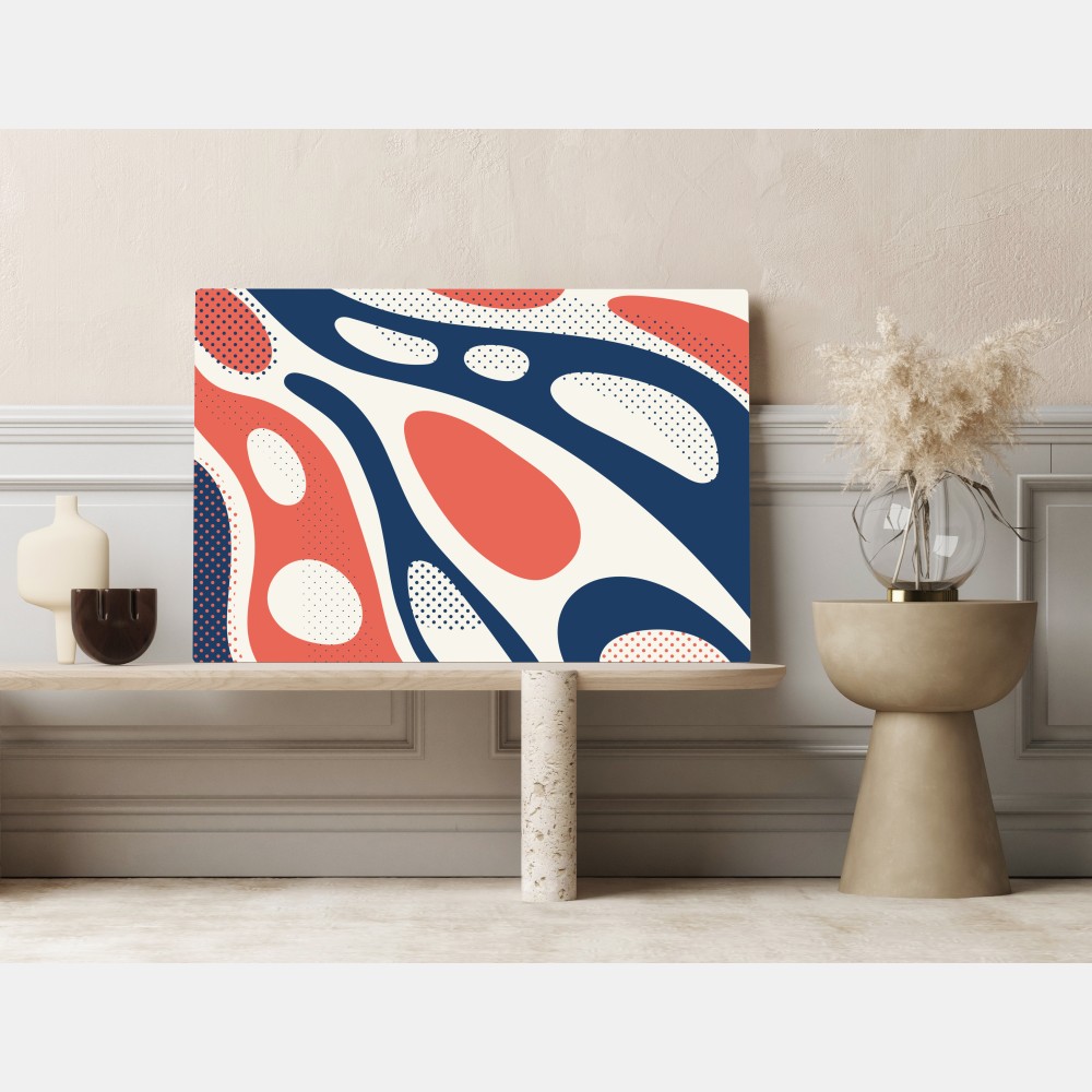 Obraz na płótnie retro koralowo-granatowy abstrakcyjny wzór – Wallissimo® Obraz na płótnie retro koralowo-granatowy abstrakcyjny wzór – Wallissimo®