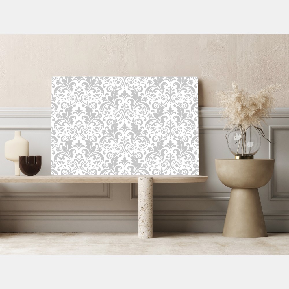 Obraz na płótnie elegancki szary wzór damasceński – Wallissimo® Obraz na płótnie elegancki szary wzór damasceński – Wallissimo®