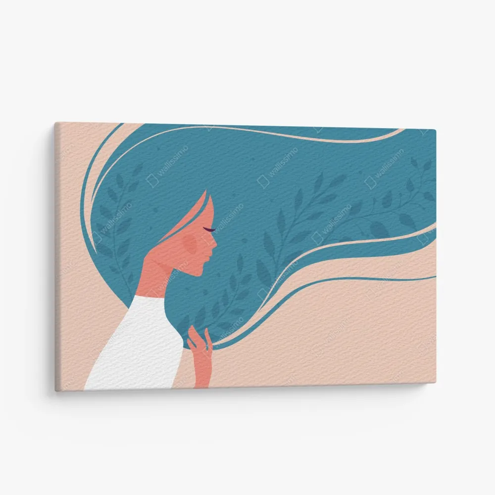 Obraz na płótnie spokojny kwiatowy profil z falującymi włosami – Wallissimo® Obraz na płótnie spokojny kwiatowy profil z falującymi włosami – Wallissimo®