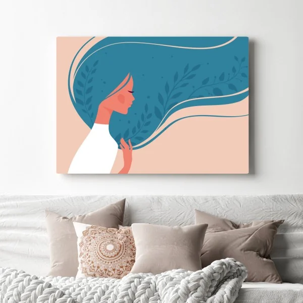 Obraz na płótnie spokojny kwiatowy profil z falującymi włosami – Wallissimo® Obraz na płótnie spokojny kwiatowy profil z falującymi włosami – Wallissimo®