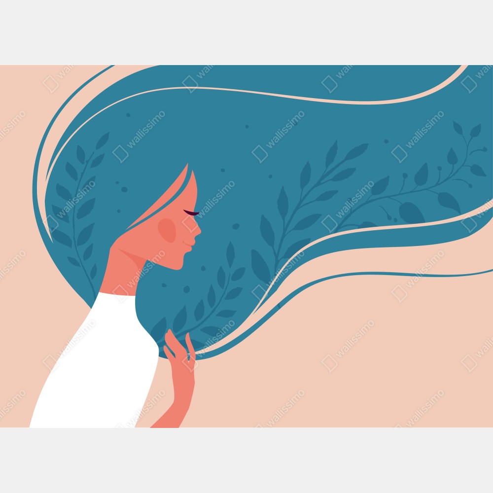 Obraz na płótnie spokojny kwiatowy profil z falującymi włosami – Wallissimo® Obraz na płótnie spokojny kwiatowy profil z falującymi włosami – Wallissimo®