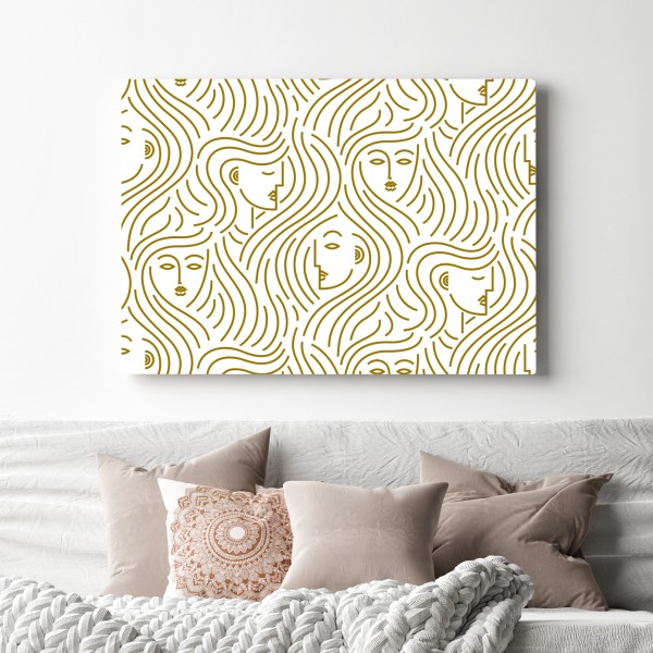 Obraz na płótnie złote fale i abstrakcyjne twarze bezszwowy wzór – Wallissimo® Obraz na płótnie złote fale i abstrakcyjne twarze bezszwowy wzór – Wallissimo®