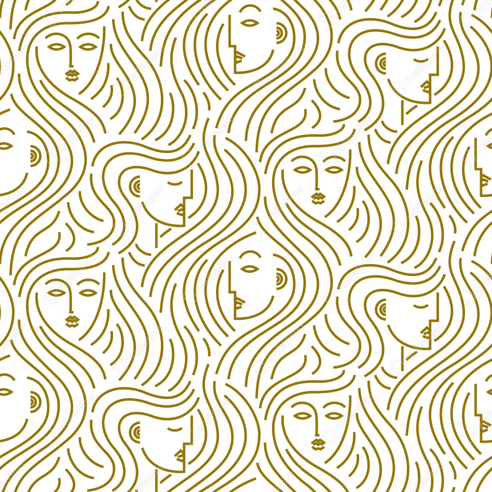 Obraz na płótnie złote fale i abstrakcyjne twarze bezszwowy wzór – Wallissimo® Obraz na płótnie złote fale i abstrakcyjne twarze bezszwowy wzór – Wallissimo®
