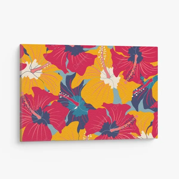 Obraz na płótnie żywy wzór hibiskusa w stylu retro