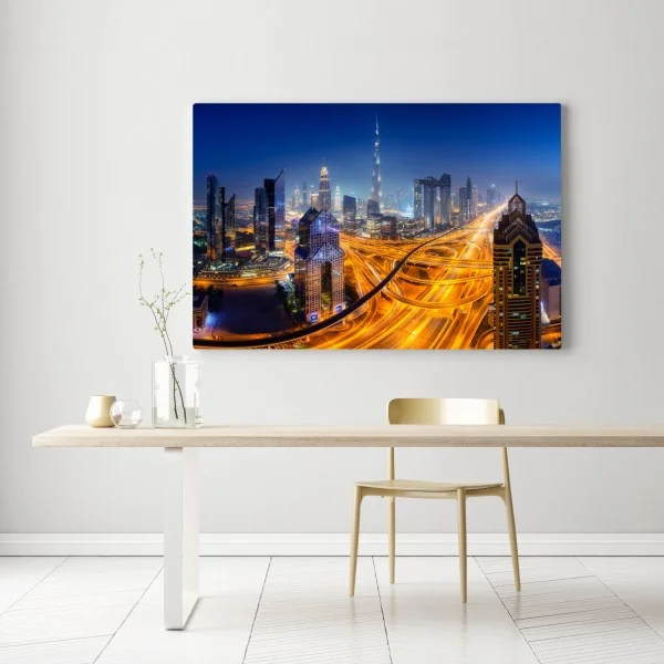 Obraz na płótnie panorama nocnego Dubaju – Wallissimo® Obraz na płótnie panorama nocnego Dubaju – Wallissimo®