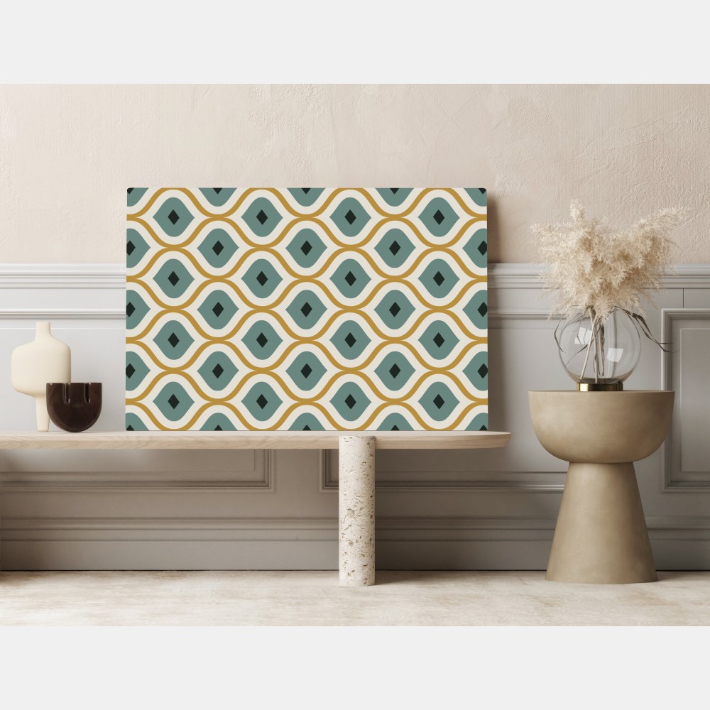 Obraz na płótnie niebiesko-złoty geometryczny ornament – Wallissimo® Obraz na płótnie niebiesko-złoty geometryczny ornament – Wallissimo®