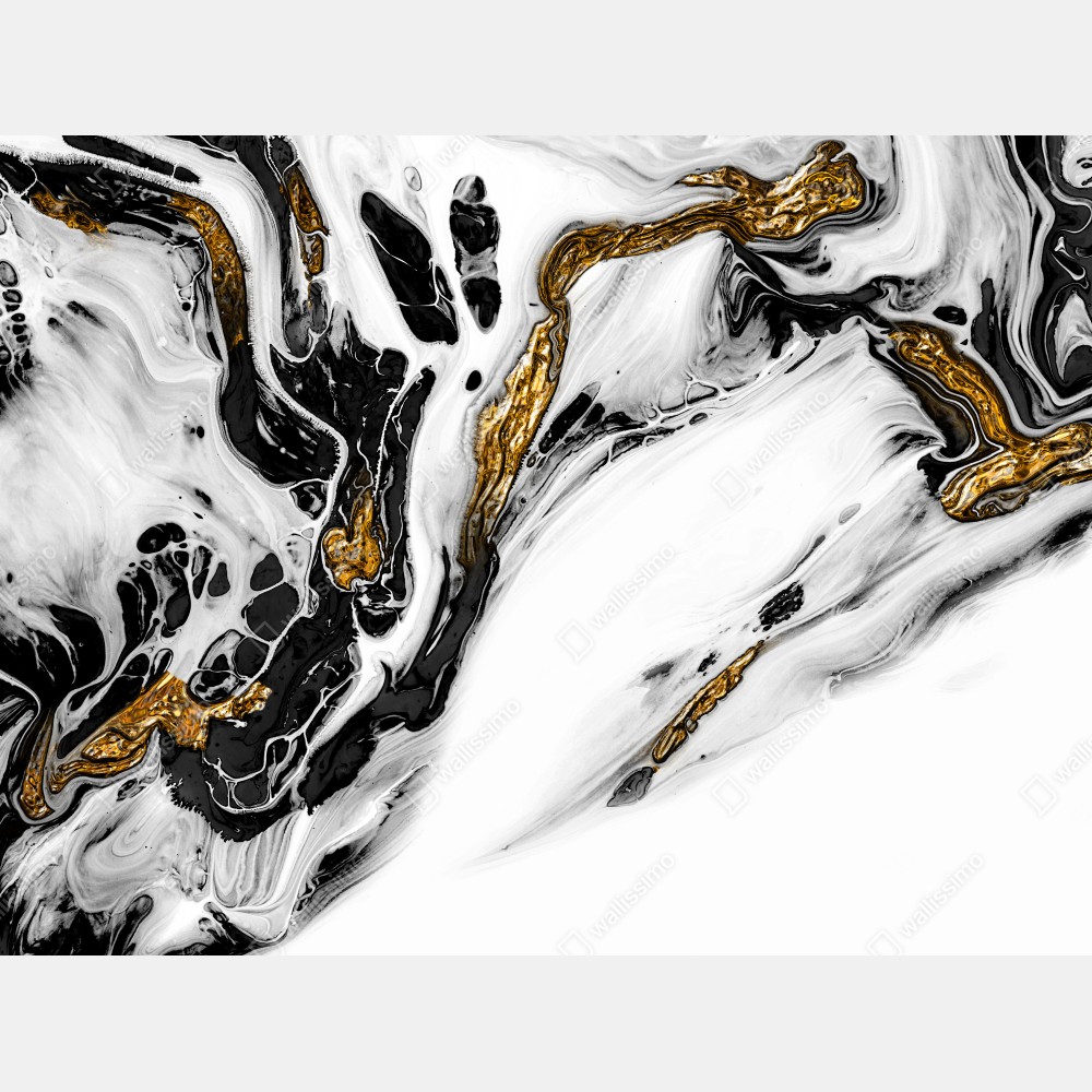 Obraz na płótnie czarno-biała abstrakcja ze złotymi żyłami – Wallissimo® Obraz na płótnie czarno-biała abstrakcja ze złotymi żyłami – Wallissimo®