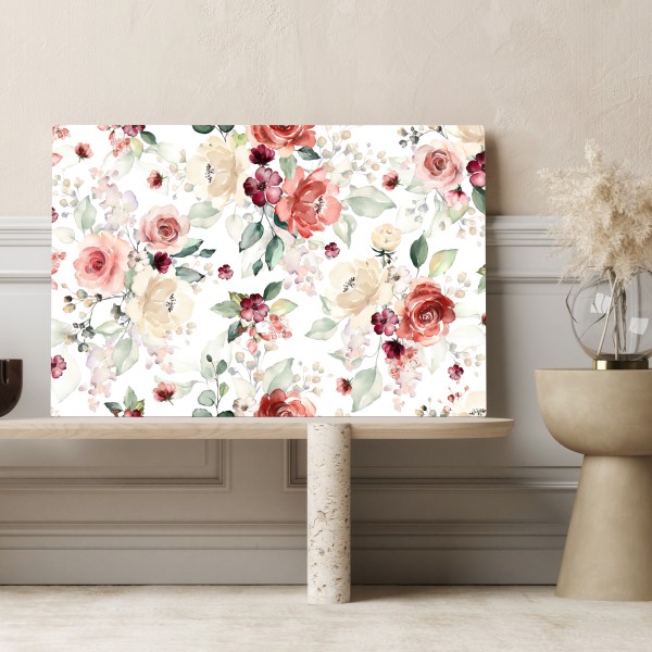 Obraz na płótnie delikatny akwarelowy wzór róż – Wallissimo® Obraz na płótnie delikatny akwarelowy wzór róż – Wallissimo®