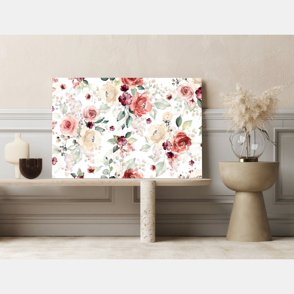 Obraz na płótnie delikatny akwarelowy wzór róż – Wallissimo® Obraz na płótnie delikatny akwarelowy wzór róż – Wallissimo®
