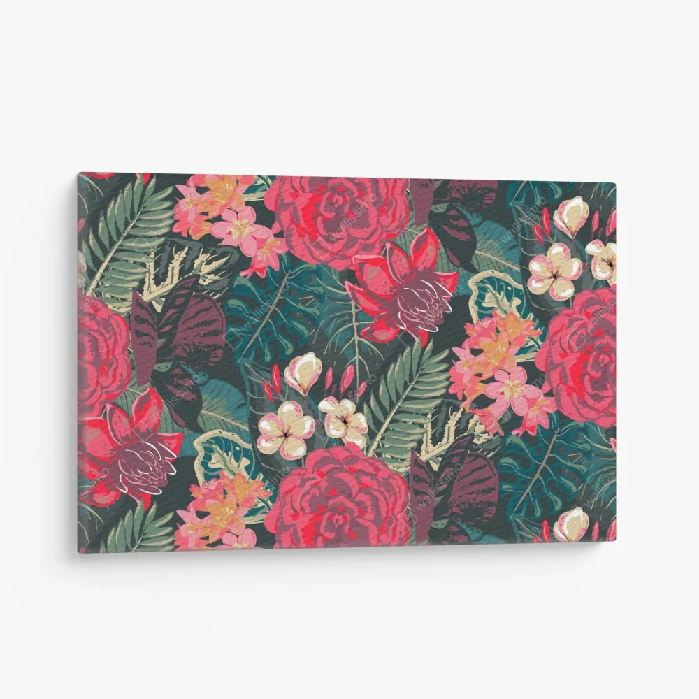 Obraz na płótnie tropikalny wzór kwiatowy w różu i turkusie – Wallissimo® Obraz na płótnie tropikalny wzór kwiatowy w różu i turkusie – Wallissimo®