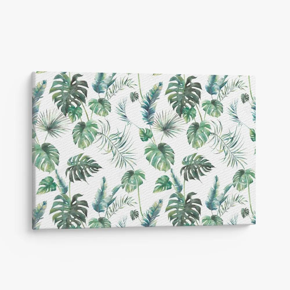 Obraz na płótnie akwarelowy wzór tropikalnych liści – Wallissimo® Obraz na płótnie akwarelowy wzór tropikalnych liści – Wallissimo®