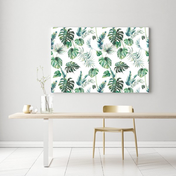 Obraz na płótnie akwarelowy wzór tropikalnych liści – Wallissimo® Obraz na płótnie akwarelowy wzór tropikalnych liści – Wallissimo®