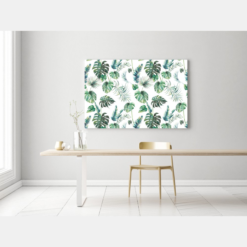 Obraz na płótnie akwarelowy wzór tropikalnych liści – Wallissimo® Obraz na płótnie akwarelowy wzór tropikalnych liści – Wallissimo®