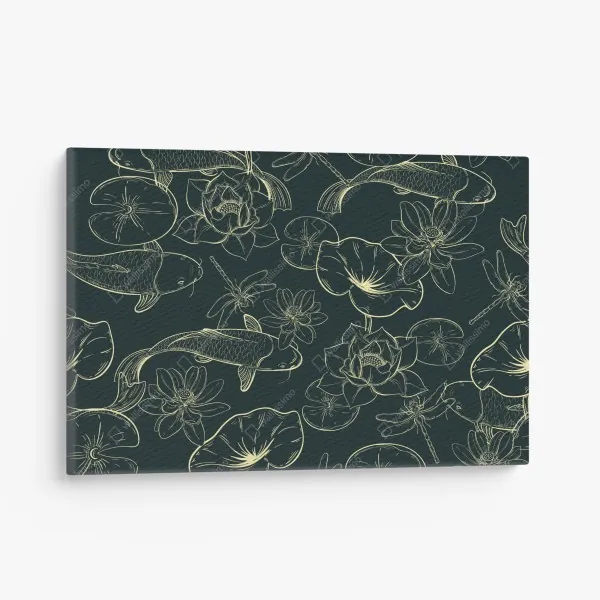 Obraz na płótnie ręcznie rysowany wzór koi i lotosu