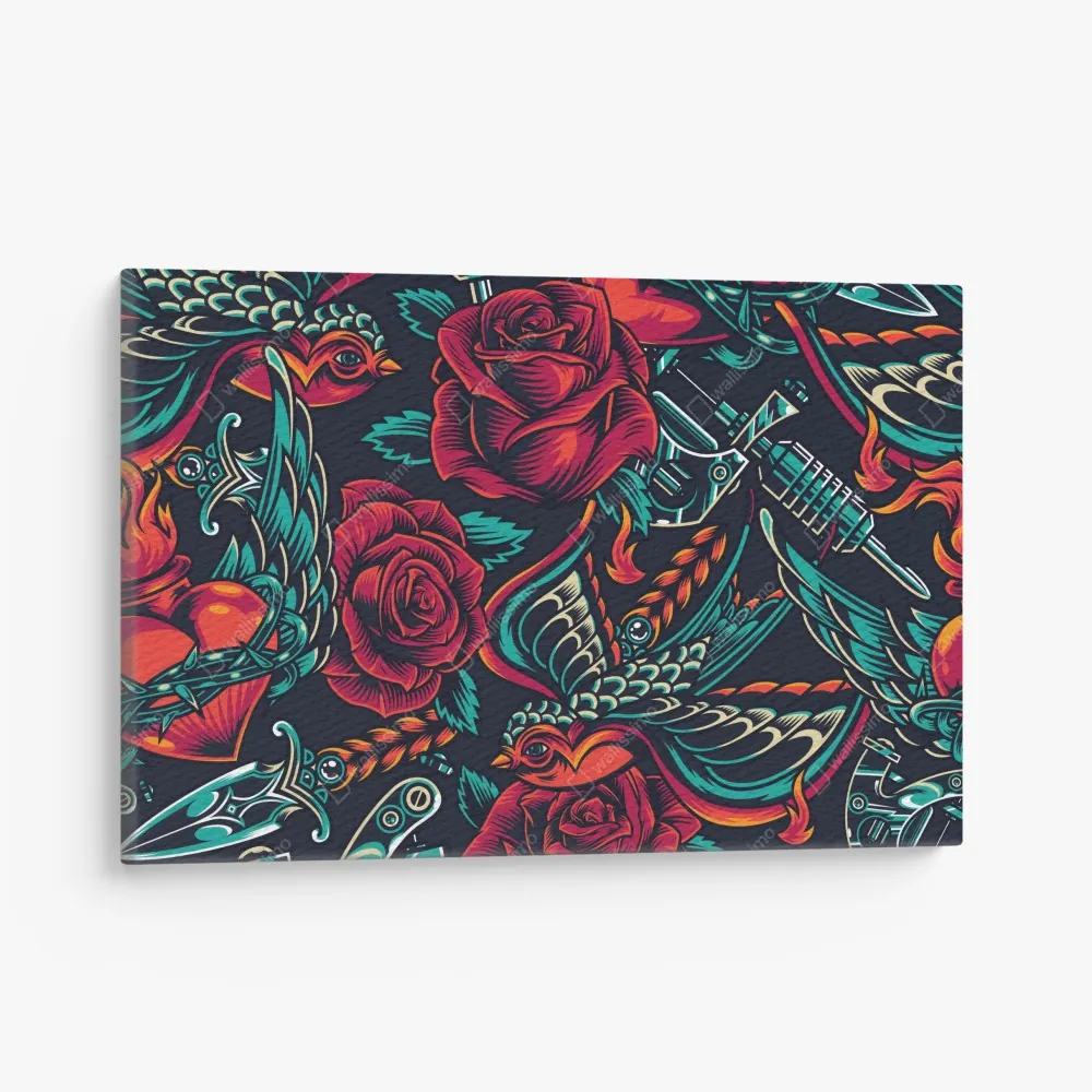 Obraz na płótnie odważny wzór tatuażu z różami – Wallissimo® Obraz na płótnie odważny wzór tatuażu z różami – Wallissimo®