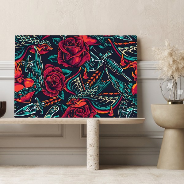 Obraz na płótnie odważny wzór tatuażu z różami – Wallissimo® Obraz na płótnie odważny wzór tatuażu z różami – Wallissimo®