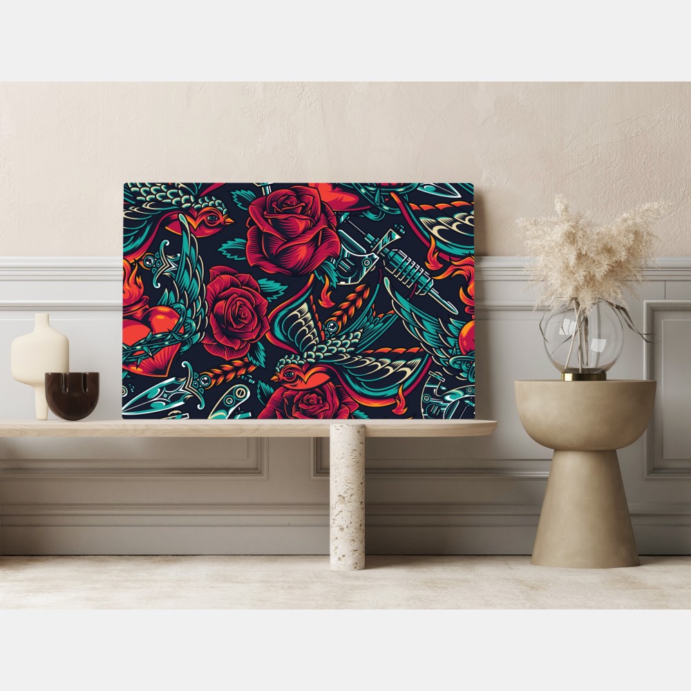 Obraz na płótnie odważny wzór tatuażu z różami – Wallissimo® Obraz na płótnie odważny wzór tatuażu z różami – Wallissimo®