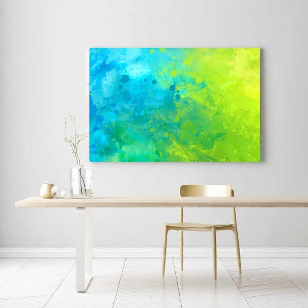 Obraz na płótnie intensywna turkusowa akwarela z akcentem limonkowym – Wallissimo® Obraz na płótnie intensywna turkusowa akwarela z akcentem limonkowym – Wallissimo®