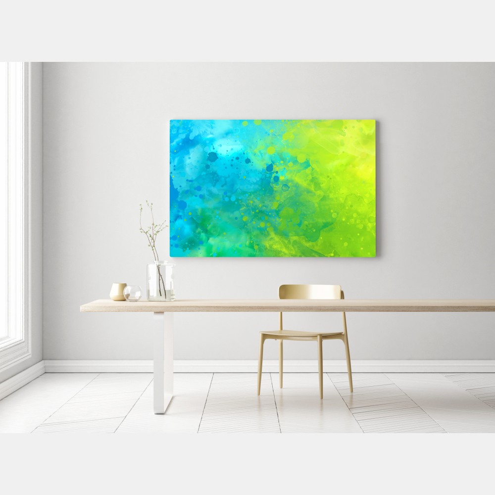 Obraz na płótnie intensywna turkusowa akwarela z akcentem limonkowym – Wallissimo® Obraz na płótnie intensywna turkusowa akwarela z akcentem limonkowym – Wallissimo®