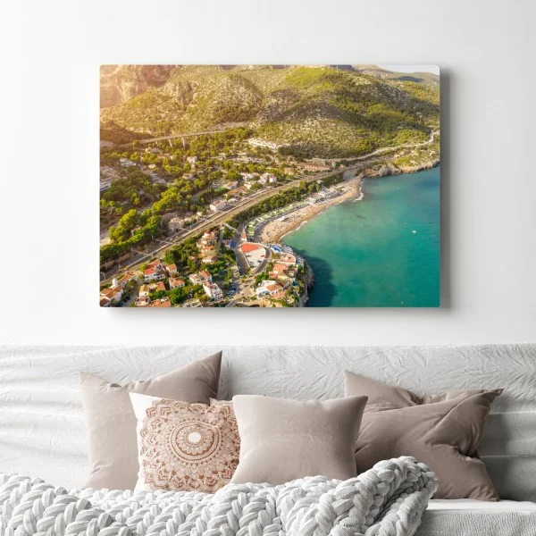 Obraz na płótnie turkusowy nadmorski pejzaż z lotu ptaka – Wallissimo® Obraz na płótnie turkusowy nadmorski pejzaż z lotu ptaka – Wallissimo®