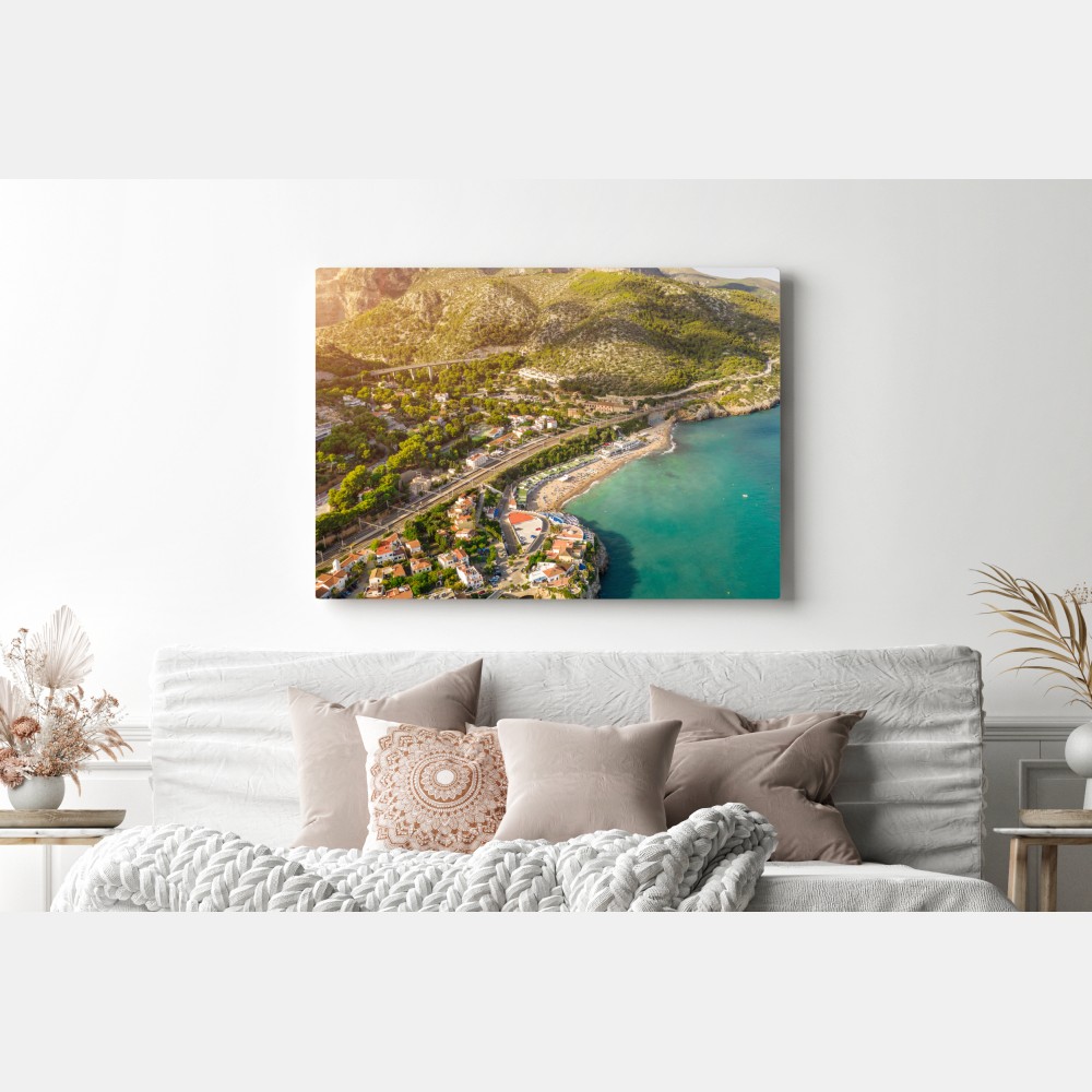 Obraz na płótnie turkusowy nadmorski pejzaż z lotu ptaka – Wallissimo® Obraz na płótnie turkusowy nadmorski pejzaż z lotu ptaka – Wallissimo®