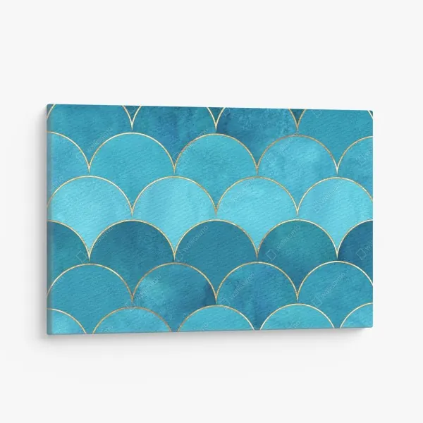 Obraz na płótnie turkusowy wzór łusek z złotymi detalami