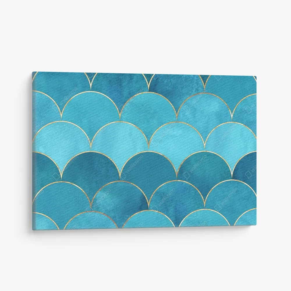 Obraz na płótnie turkusowy wzór łusek z złotymi detalami – Wallissimo® Obraz na płótnie turkusowy wzór łusek z złotymi detalami – Wallissimo®