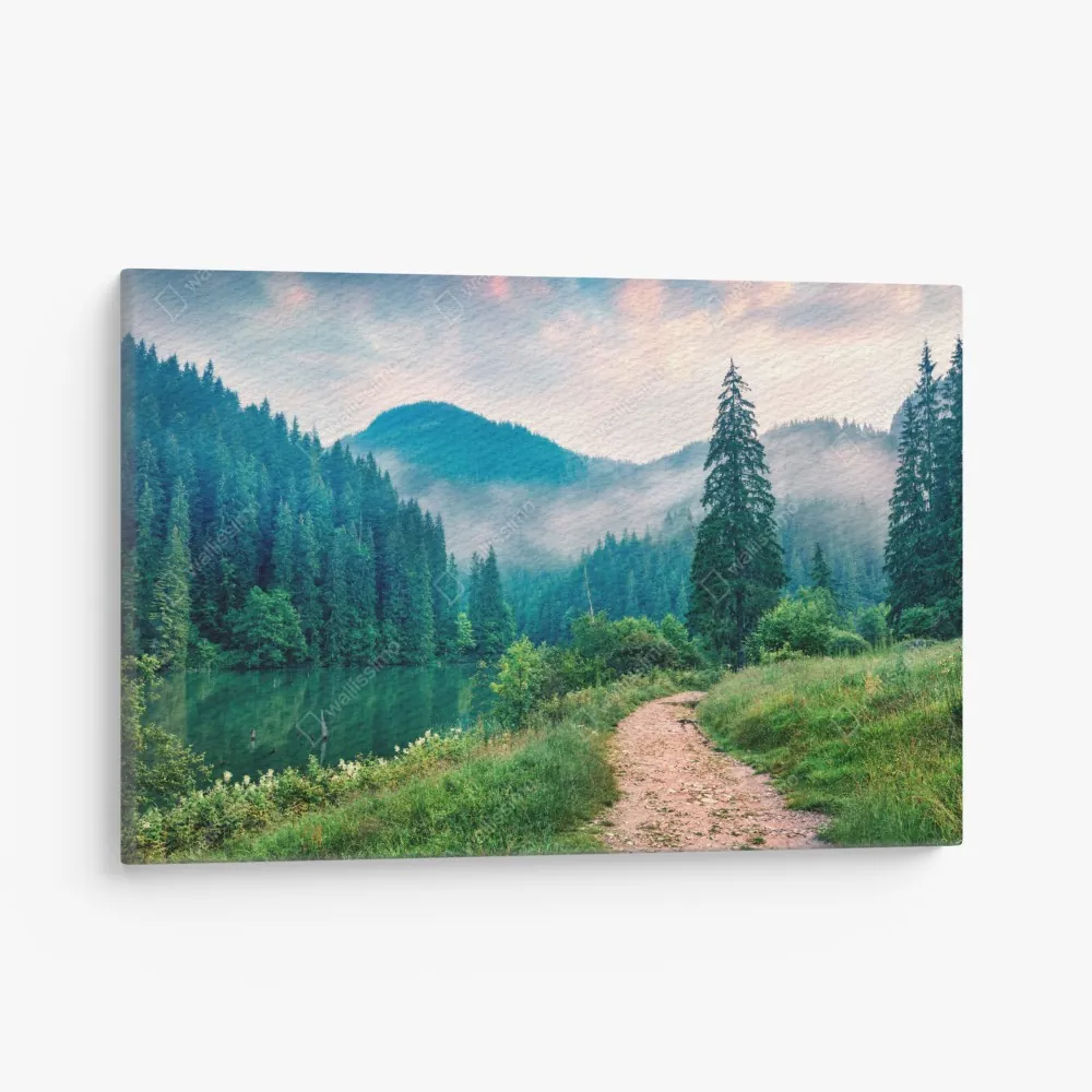 Obraz na płótnie mglisty poranek nad Lacu Roșu – Wallissimo® Obraz na płótnie mglisty poranek nad Lacu Roșu – Wallissimo®