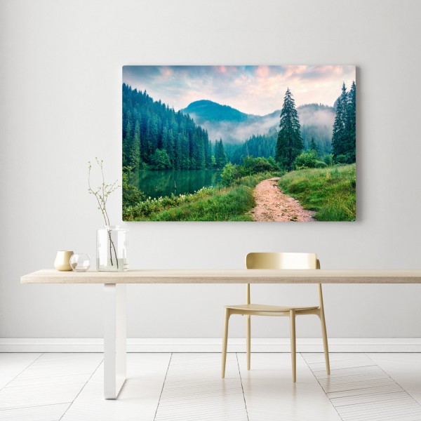 Obraz na płótnie mglisty poranek nad Lacu Roșu – Wallissimo® Obraz na płótnie mglisty poranek nad Lacu Roșu – Wallissimo®