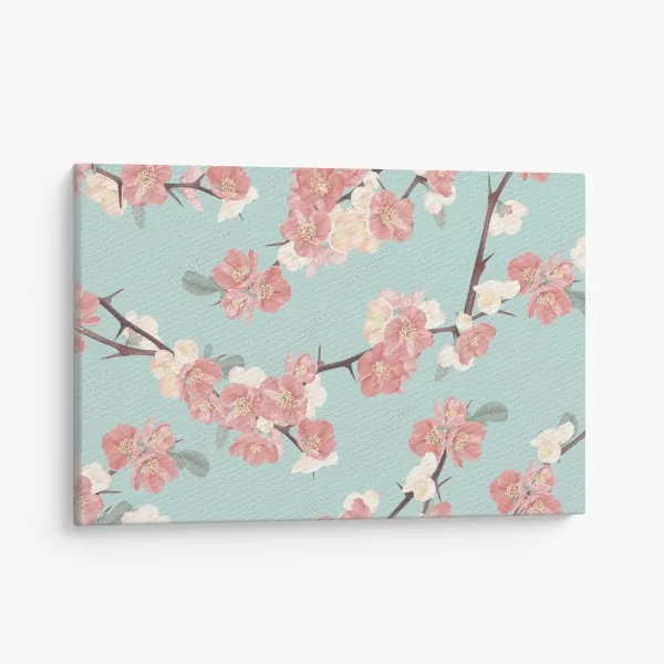 Obraz na płótnie pastelowy wzór kwiatów wiśni na miętowym tle