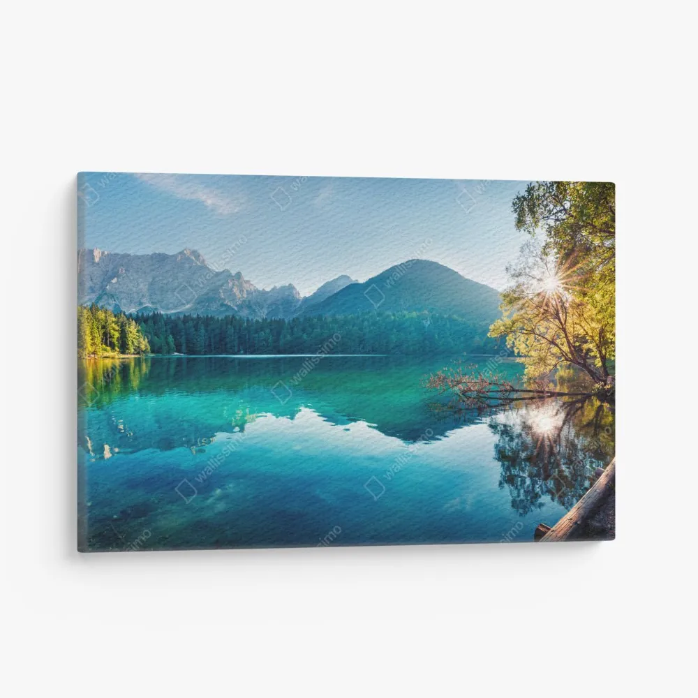 Obraz na płótnie słoneczne jezioro Fusine, Alpy Julijskie – Wallissimo® Obraz na płótnie słoneczne jezioro Fusine, Alpy Julijskie – Wallissimo®