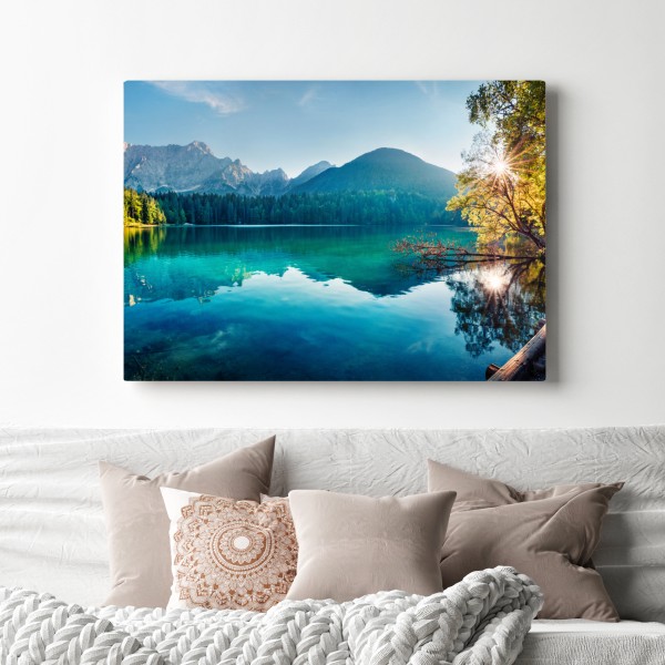 Obraz na płótnie słoneczne jezioro Fusine, Alpy Julijskie – Wallissimo® Obraz na płótnie słoneczne jezioro Fusine, Alpy Julijskie – Wallissimo®