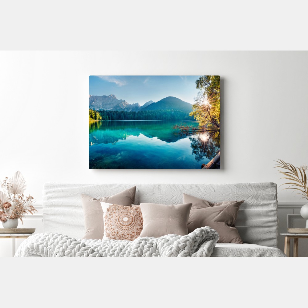 Obraz na płótnie słoneczne jezioro Fusine, Alpy Julijskie – Wallissimo® Obraz na płótnie słoneczne jezioro Fusine, Alpy Julijskie – Wallissimo®