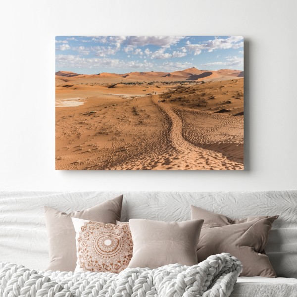 Obraz na płótnie bezgraniczne wydmy pustyni pod błękitnym niebem – Wallissimo® Obraz na płótnie bezgraniczne wydmy pustyni pod błękitnym niebem – Wallissimo®