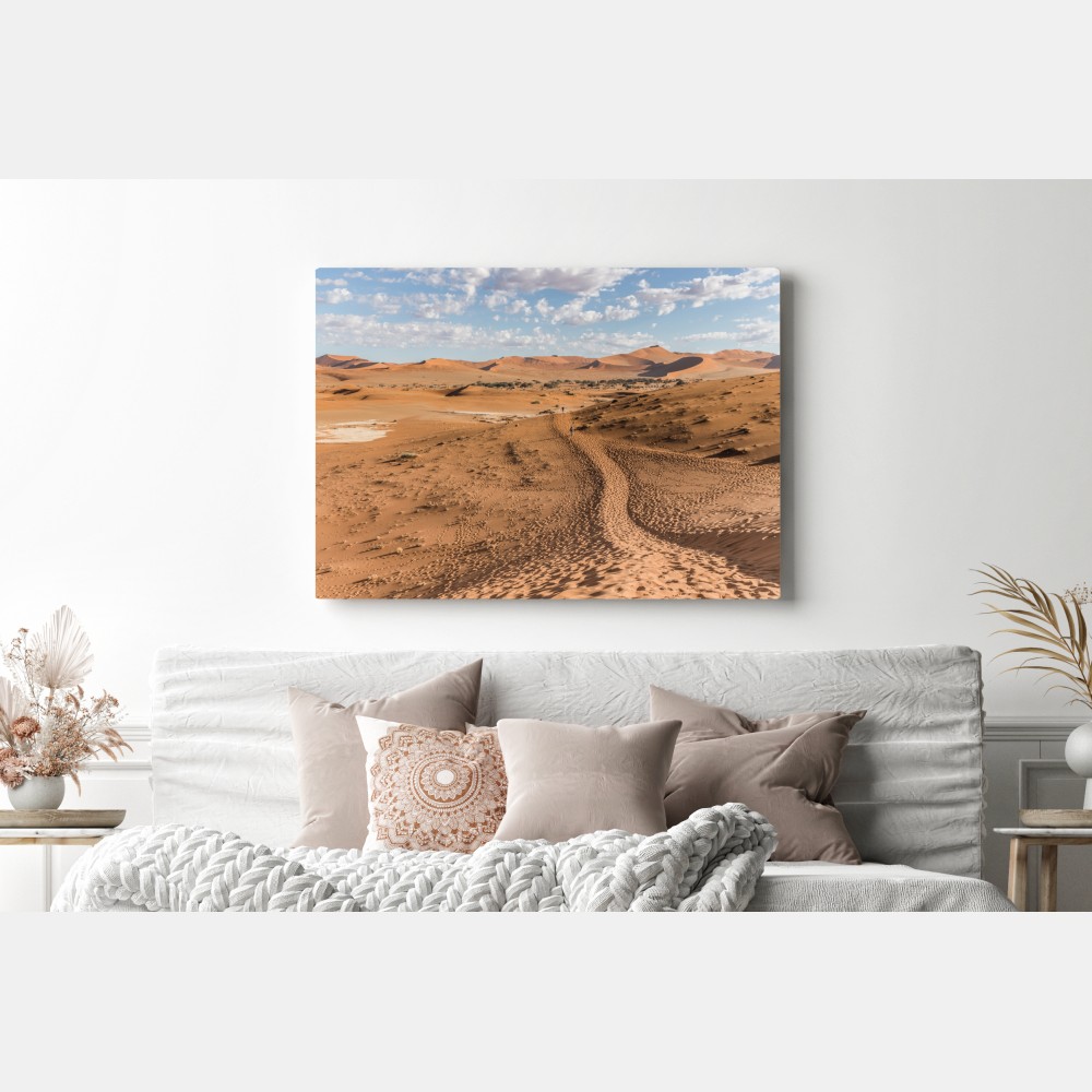 Obraz na płótnie bezgraniczne wydmy pustyni pod błękitnym niebem – Wallissimo® Obraz na płótnie bezgraniczne wydmy pustyni pod błękitnym niebem – Wallissimo®