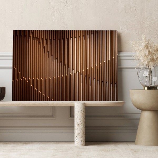 Obraz na płótnie ciepły wzór drewnianych lameli na ścianę – Wallissimo® Obraz na płótnie ciepły wzór drewnianych lameli na ścianę – Wallissimo®
