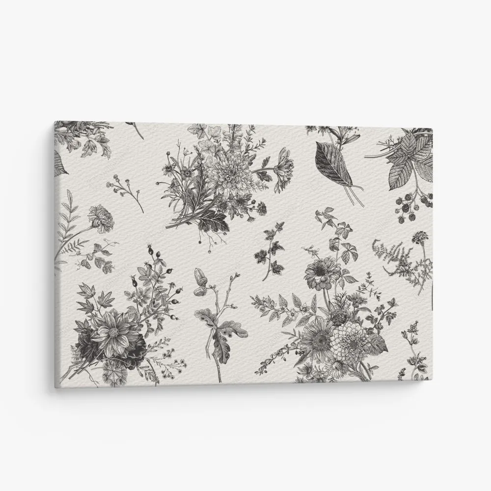 Obraz na płótnie klasyczny czarno-biały wzór kwiatowy – Wallissimo® Obraz na płótnie klasyczny czarno-biały wzór kwiatowy – Wallissimo®